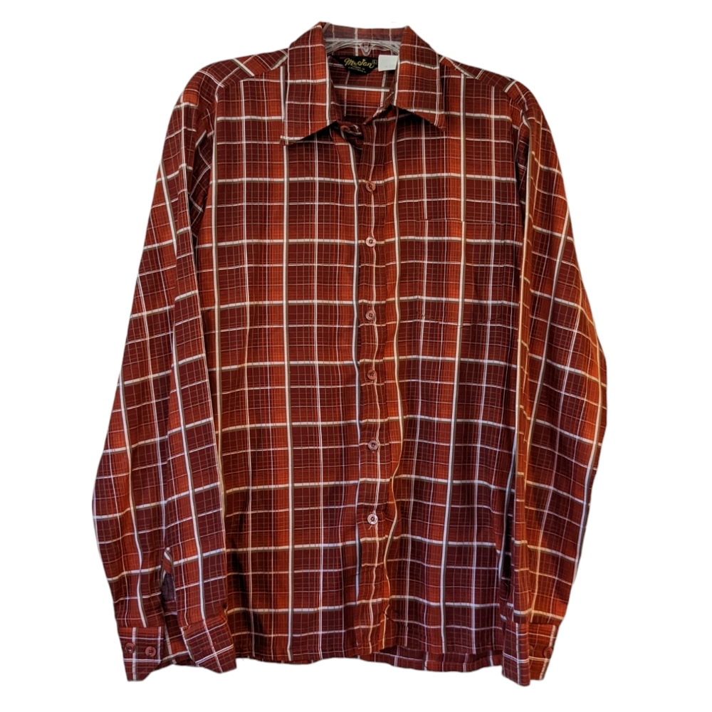 Mr Jan men's button down shirt size large burnt orange red plaid